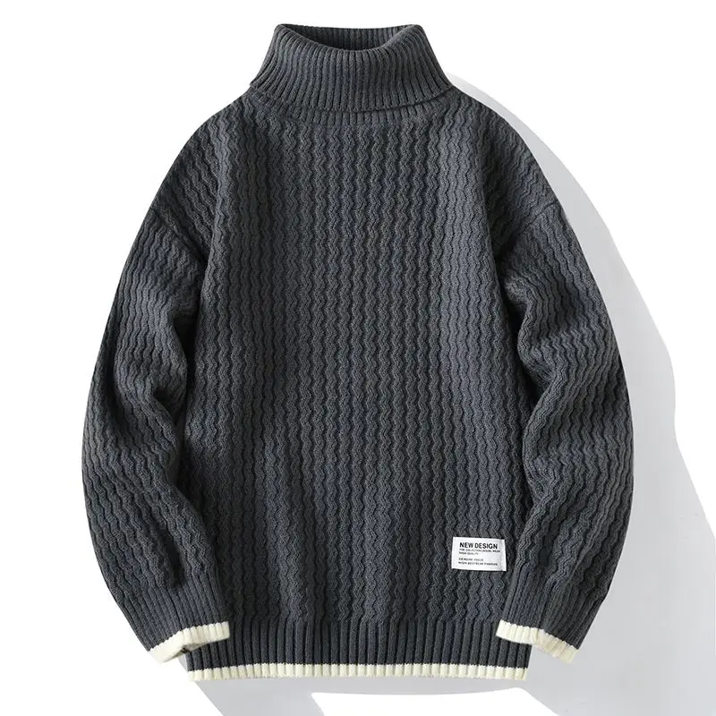 

Мужской свободный свитер Thiened с высоким воротником, осень-зима, японский вязаный свитер, повседневный удобный полиэфирное волокно