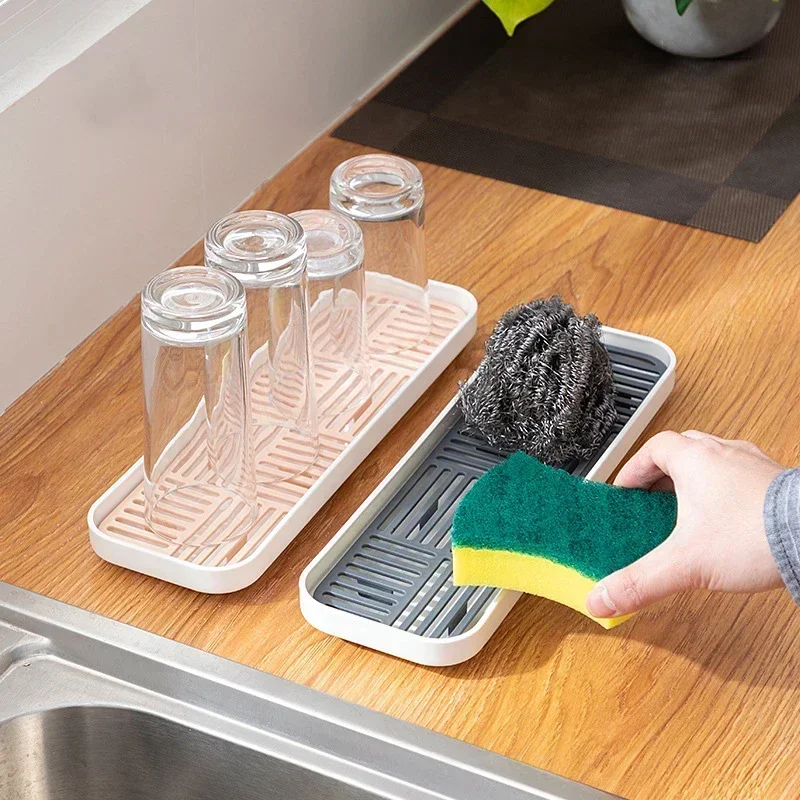 Kitchen Storage Trays Home Organizer Sink Soap Storage Rack Sponge Holder Cup Tableware Drain Tray Dish Washing Scrubber