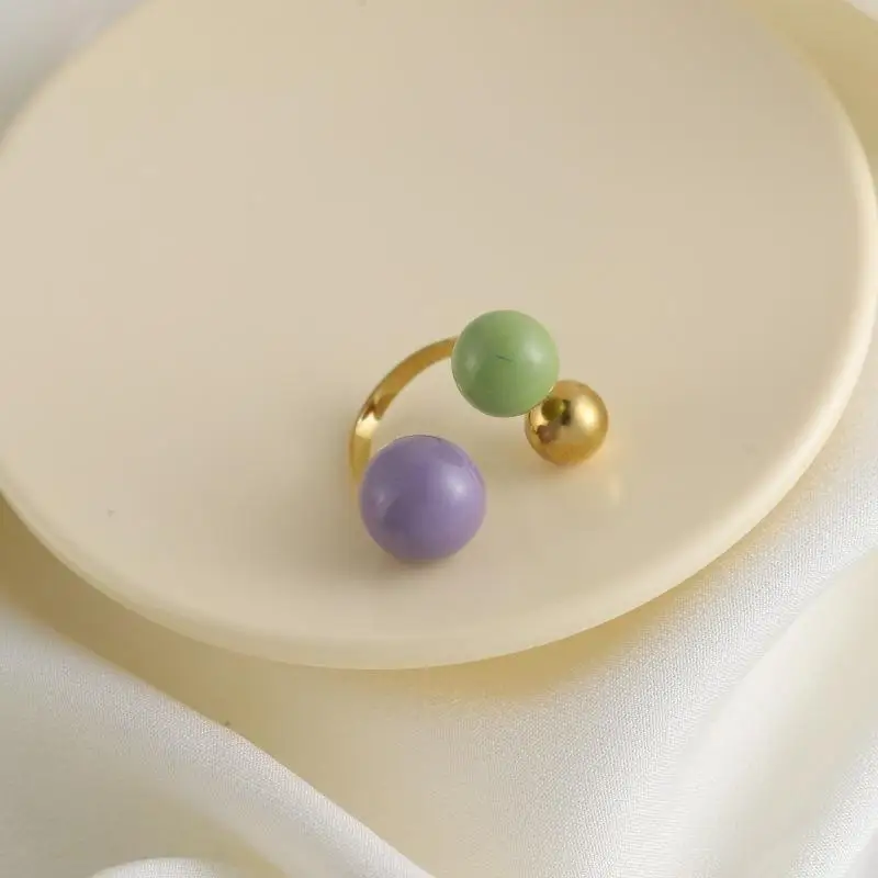 Adjustable Open Ring For Daily Wear Party Dating Women Jewelry Rings Fashionable Candy Color Spherical Enamel Droplet Ball Ring