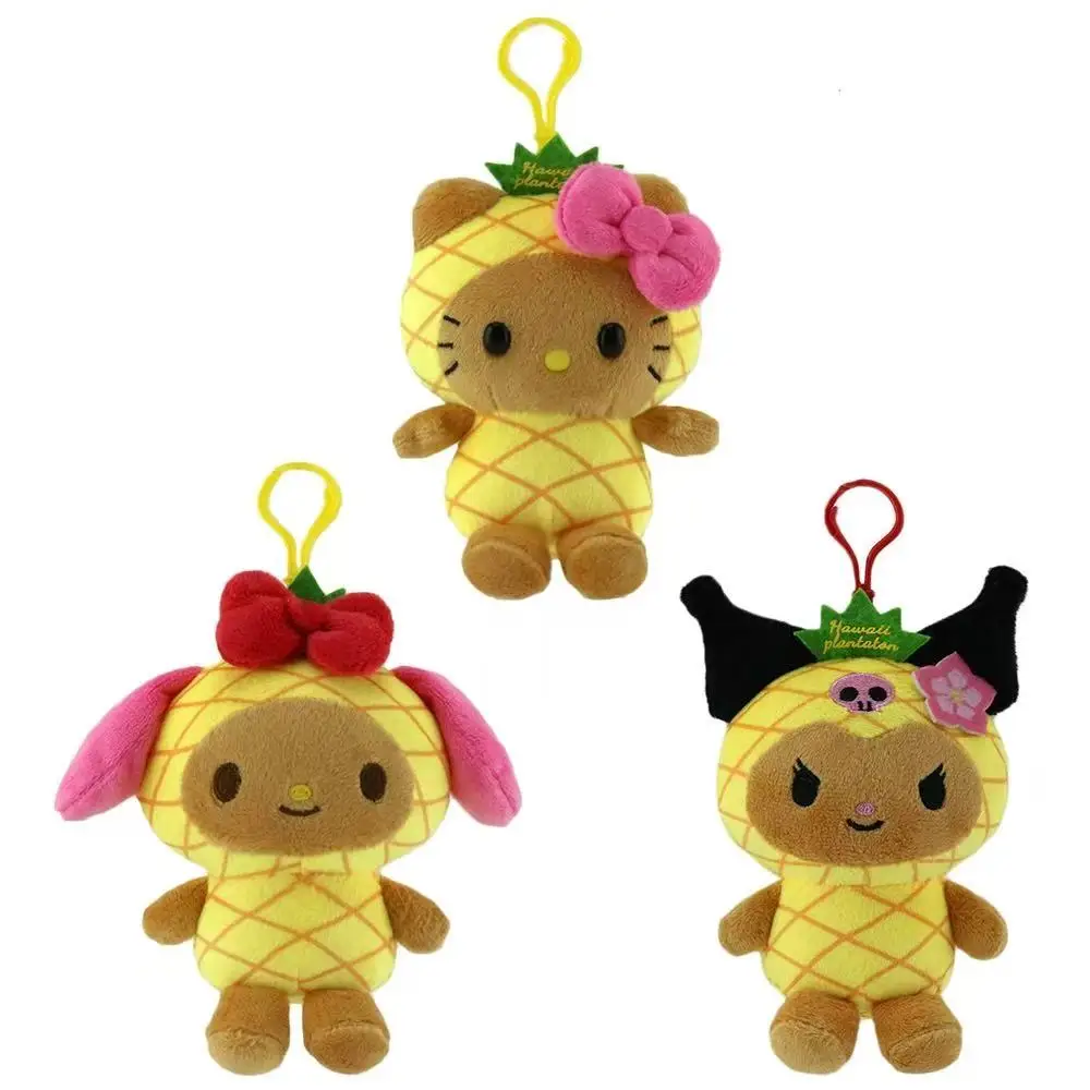 Sanrio Hawaiian Pineapple Collection Dark Skin Kuromi Plüschtier Schlüsselanhänger schwarze Haut My Melody Kleiner Anhänger Rucksackbehänge