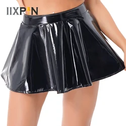 Womens Latex Flared Skirt for Rave Party Club Dance Stage Performance Costume Clubwear Woman Wetlook Patent Leather Mini Skirts