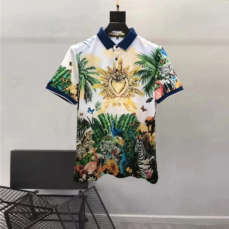 Europe and the United States menswear summer new Short sleeve lapel Animal and plant printing Fashion T-shirt XXXL
