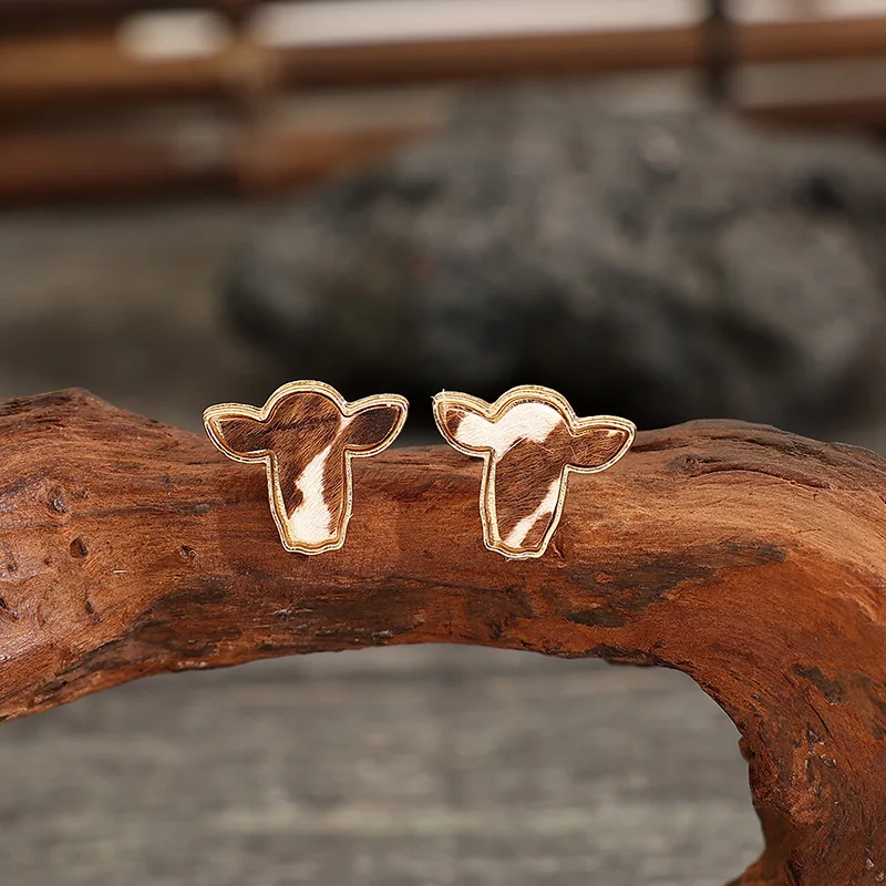 STEER HEAD COWHIDE STUDS orecchini Cow Skull orecchini per le donne gioielli Southwestern Western Western Cowgirl Ear Accessories KL0-5HM5