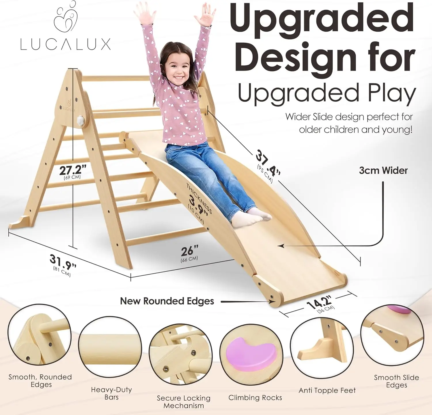 6 in 1 Toddler Climbing Toys Indoor - Safe Climbing Set with Foldable Pikler Triangle Ladder, Reversible Baby Climber