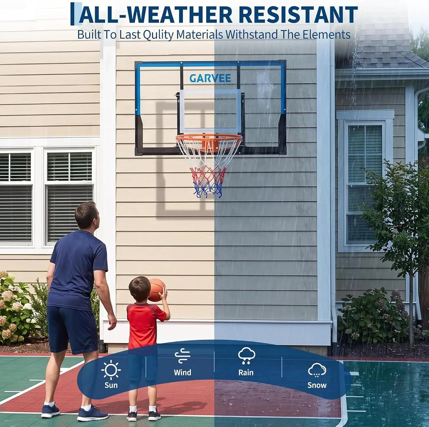 Tacleekii 43.3" Wall Mounted Basketball Hoop with Steel Frame Rim & PE-Padded PC Backboard for Indoor Outdoor Home Gym, Driveway, Playground - view 7