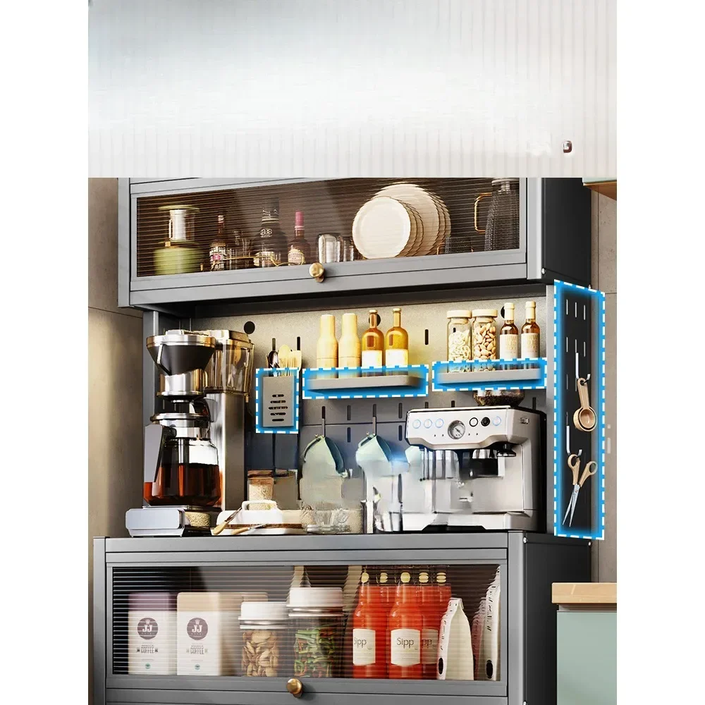 2025 New Arrival Kitchen With Door Storage Rack Multi-layer Metal Iron Dining Cabinet Microwave Oven Dust-proof