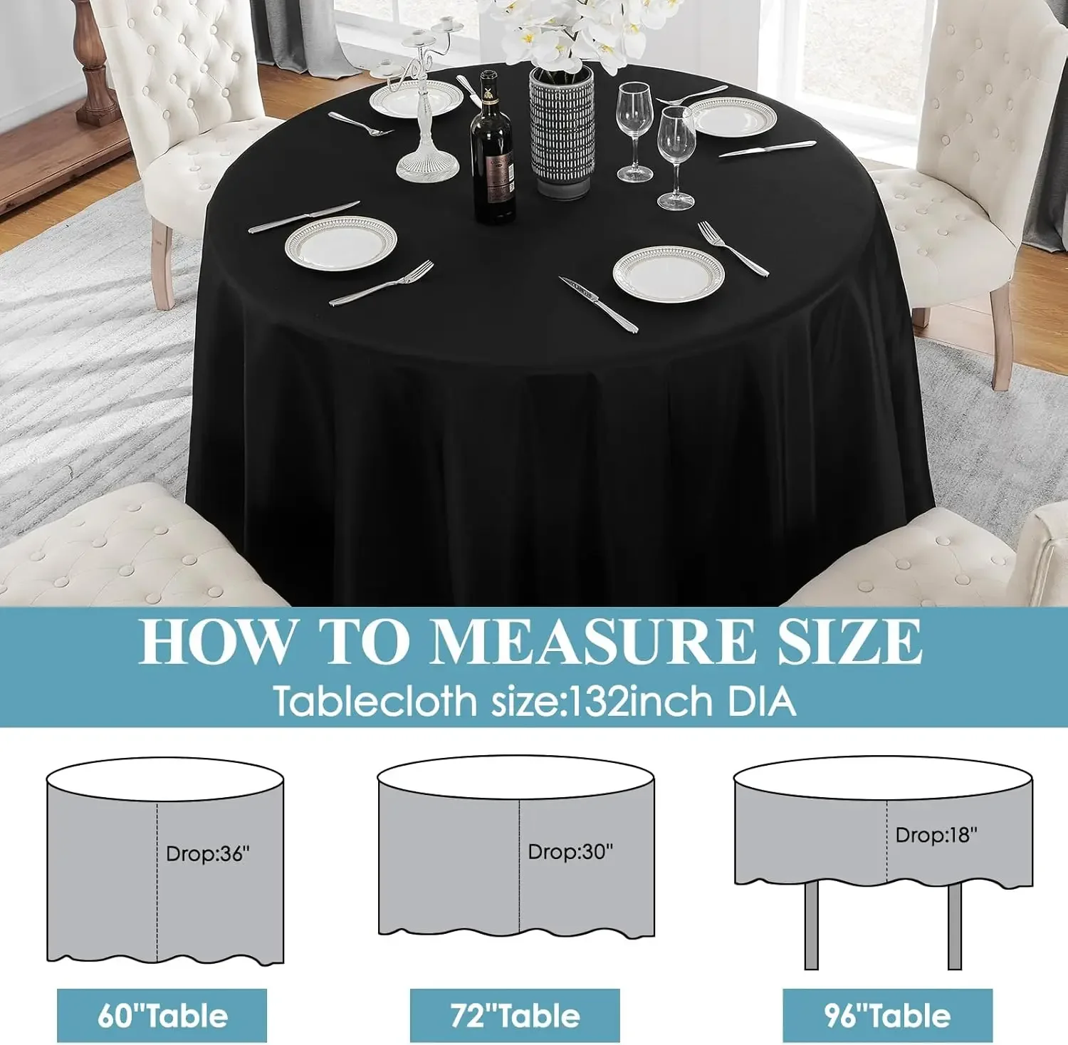 Round Tablecloth 132inch 10pack Polyester Table Cloth, Stain Wrinkle Resistant Polyester Dining Table Cover for Dinning Party