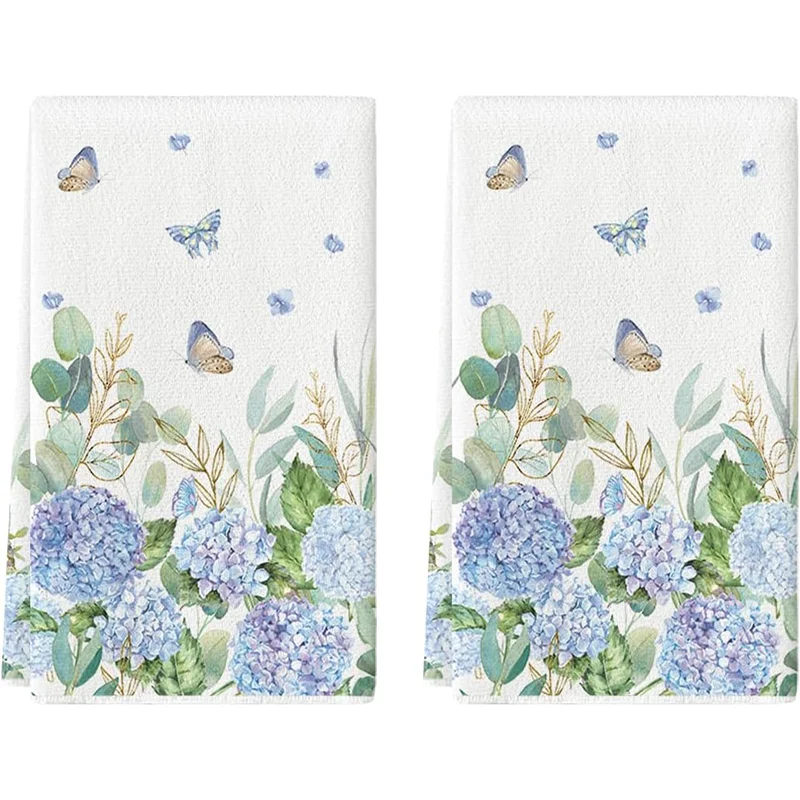 

2Pcs, Butterfly Hydrangea Kitchen Towels, 40Cm*60Cm Towel Set, Best Bath Towel, Super Absorbent Soft Cleaning Cloth, Cooking and Baking Tea Towel, Hand Towel, Cleaning Cloth, Dishcloth, Kitchen Decoration, Living Room Decorations, Kitchen Essentials, Home