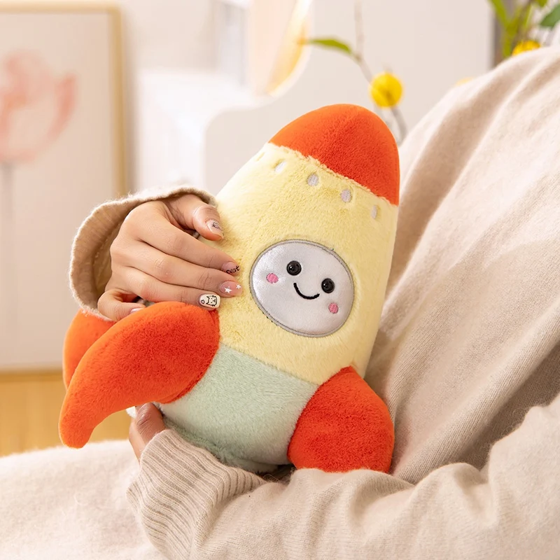 Venda quente 18/27cm brinquedo de pelúcia foguete recheado nave espacial lance travesseiro decoração macia presente aniversário descoberta espaço educacional para crianças