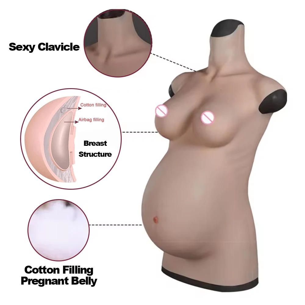 Realistic Silicone Pregnancy Belly with Fake Breasts Crossdressers Body Suit Man to Women Crossdressing Clothes False Belly