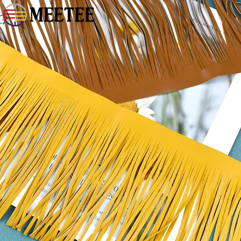 2M 10-30cm Meetee 3mm PU Leather Fringe Tassel Trim Lace Ribbon Fabric for DIY Bag Clothes Handbag Wallet Sewing Accessories