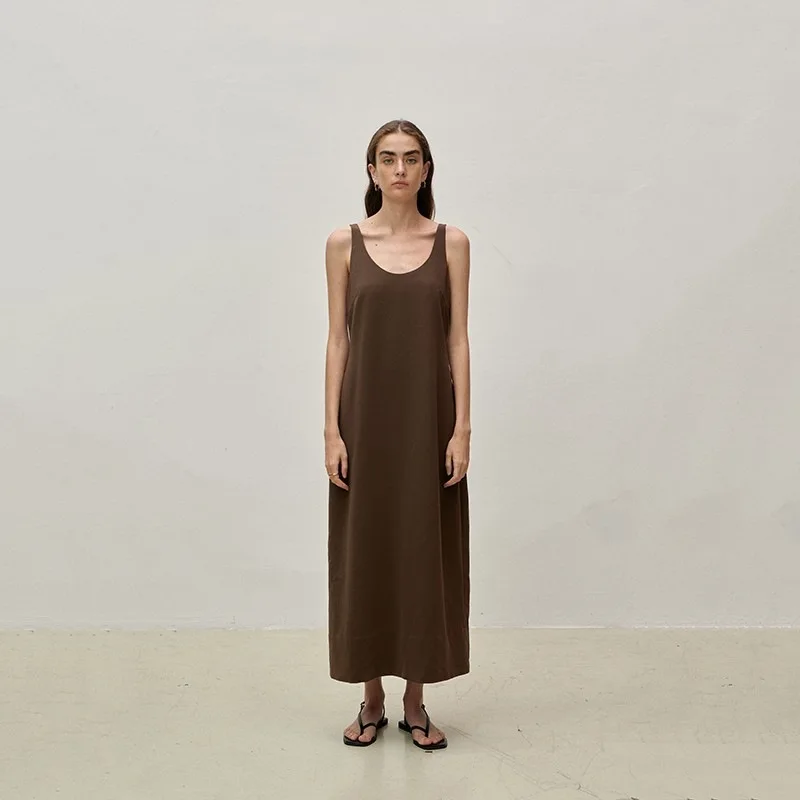 

dresses for women 2023 brown round neck sleeveless cotton loose and comfortable elegant and pretty women's dresses