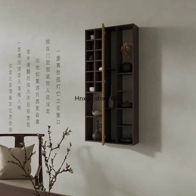 Solid wood new Chinese-style Duobao pavilion wall-mounted tea display cabinet storage wabi sabi