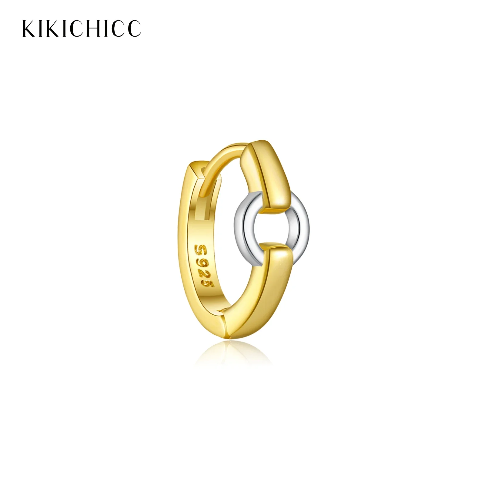 KIKICHICC 925 Sterling Silver Gold Split plating Stereoscopic Hoop Earrings 1PCS Huggies Luxury Women Party Gift Fine Jewelry