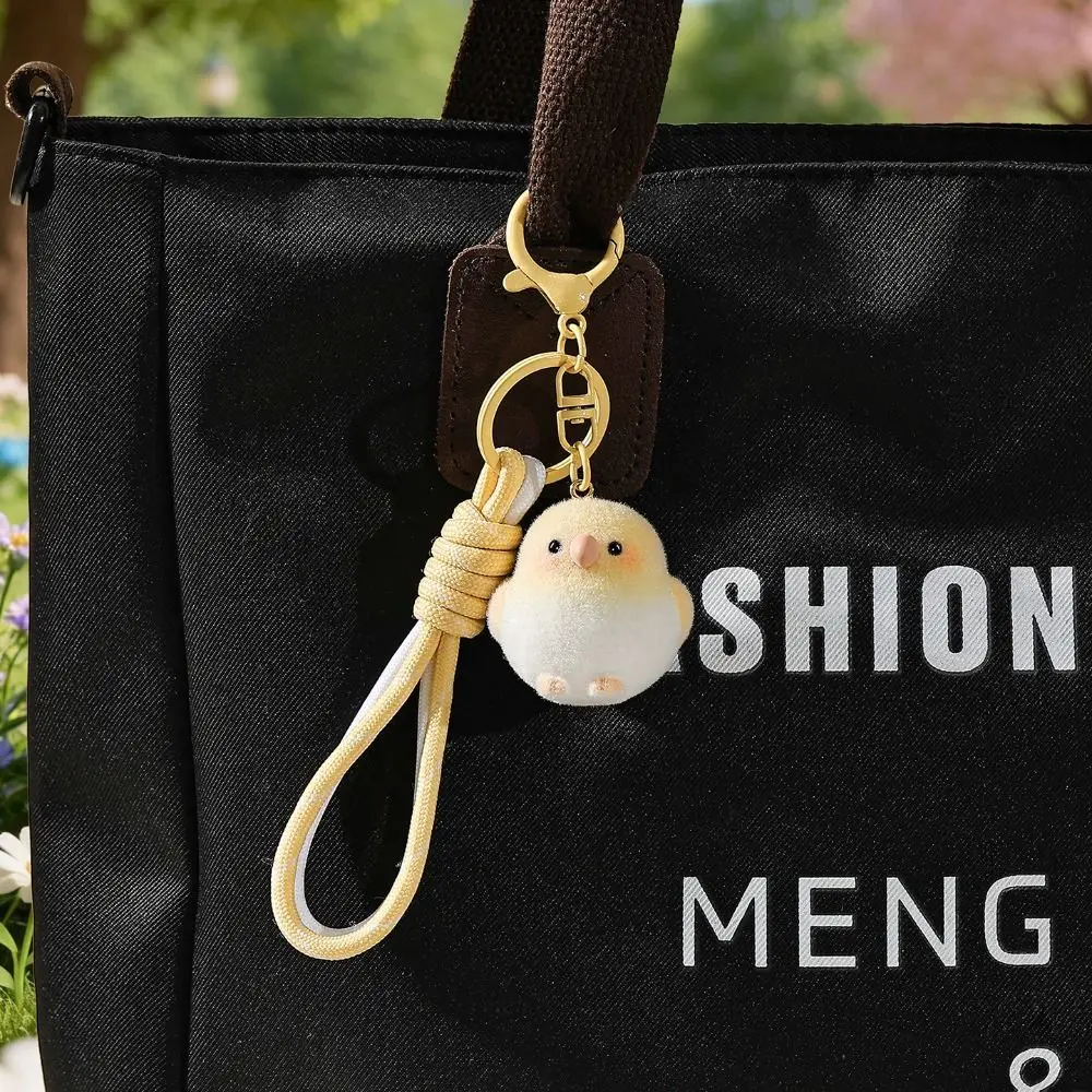 Hanging String Flocked Bird Pendant Keychain Flocked Design Flocking Bird Keychain Knitted Hand Rope Cute Pendant