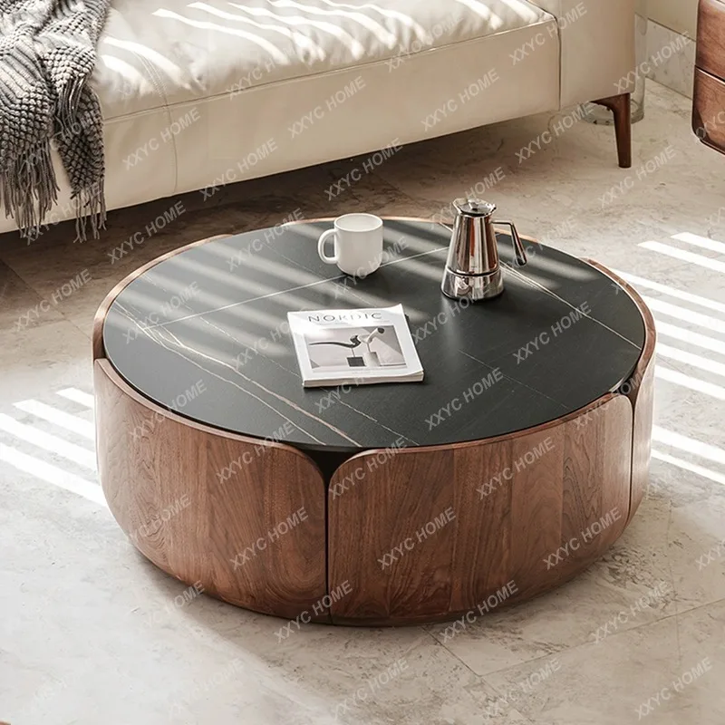 Black walnut coffee table Italian minimalist petals round design light luxury living room modern simplicity