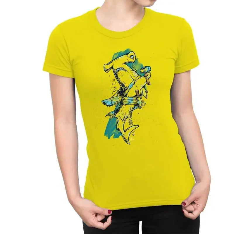 1T T Shirt Womens Hammerhead Shark Holding Hammer