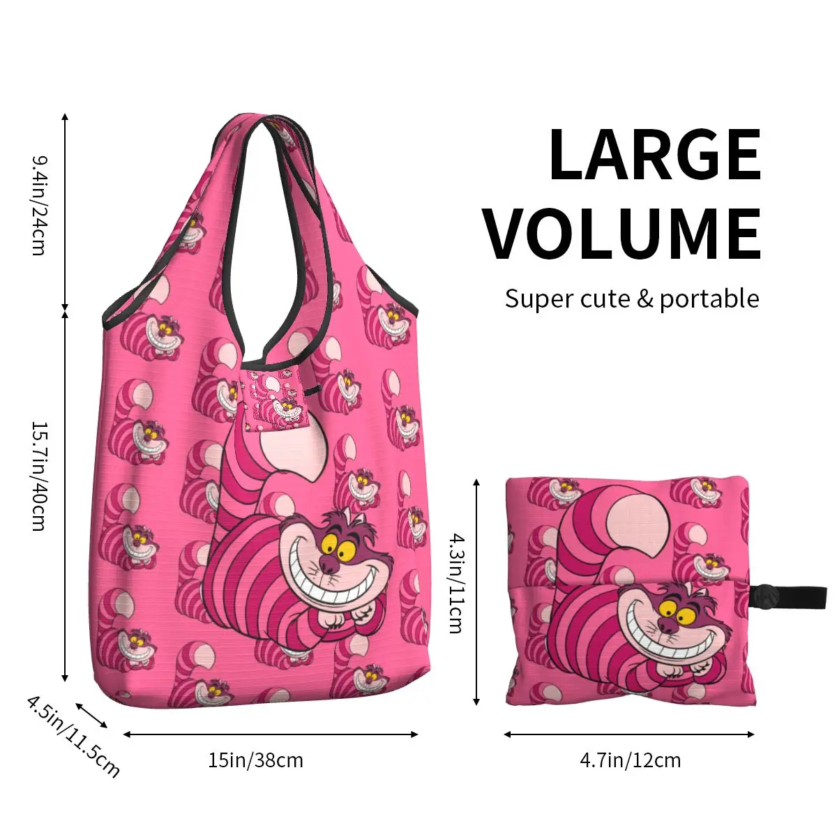 Custom Cheshire Cat Grocery Tote Shopping Bag Women Kawaii Alice In Wonderland Cartoon Shoulder Shopper Bag Handbags