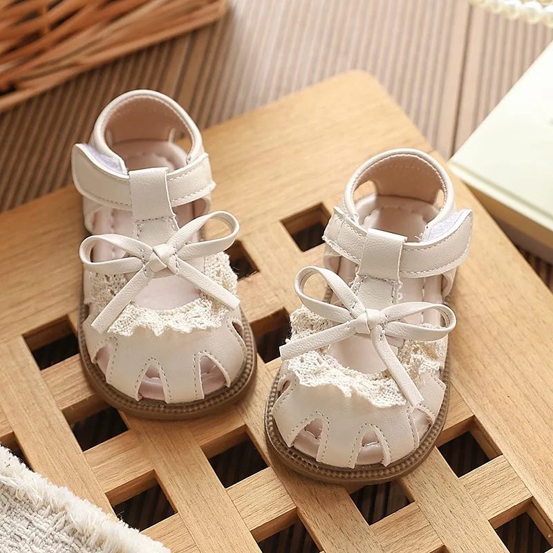 Baby Walking Shoes Sweet Simple Bows Kids Beach Shoes Hollowed-out Soft Sole 2026 Summer New Toddler Princess Sandals Non-slip