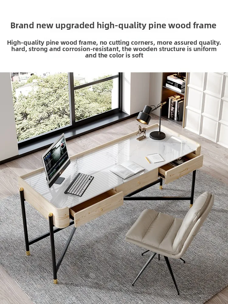 Minimalist rock slab saddle leather desk study light luxury modern simple writing desk office table