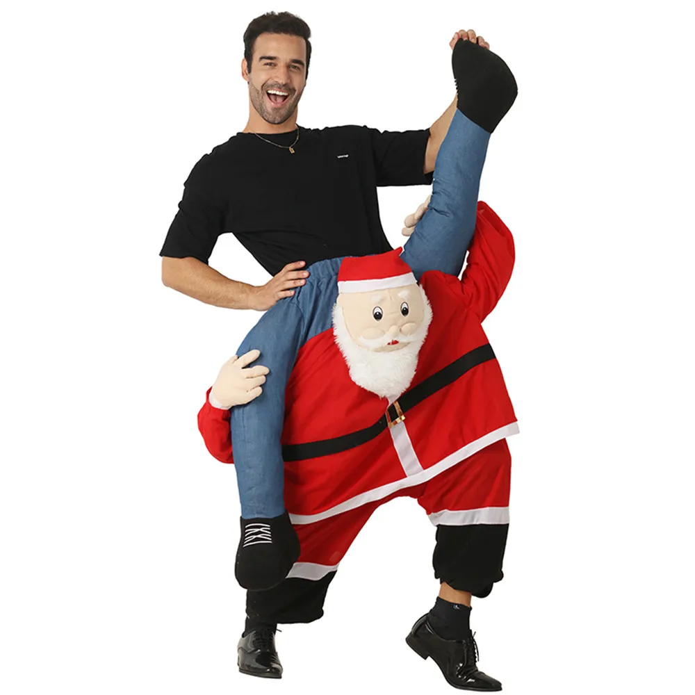 2022 New Novelty Adult Christmas Carry Ride on Me Shoulder Santa Claus Costume Women Men Funny Cosplay Suits New Year Dress Up