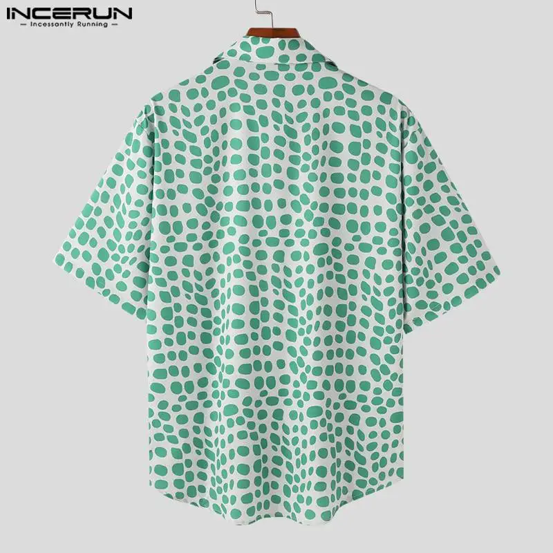 INCERUN-Tops de estilo coreano para hombre, camisas con estampado divertido de personalidad, ropa de calle de ocio, Blusa de manga corta con solapa, S-5XL, 2024