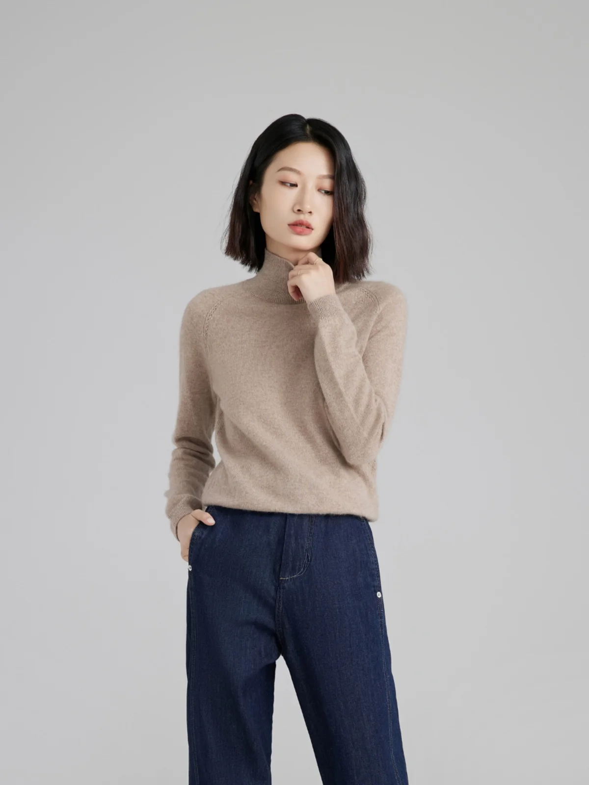 

Женский вязаный базовый свитер IUMOON с высоким воротником, теплый, однотонный, осенне-зимний, с ажурным дизайном