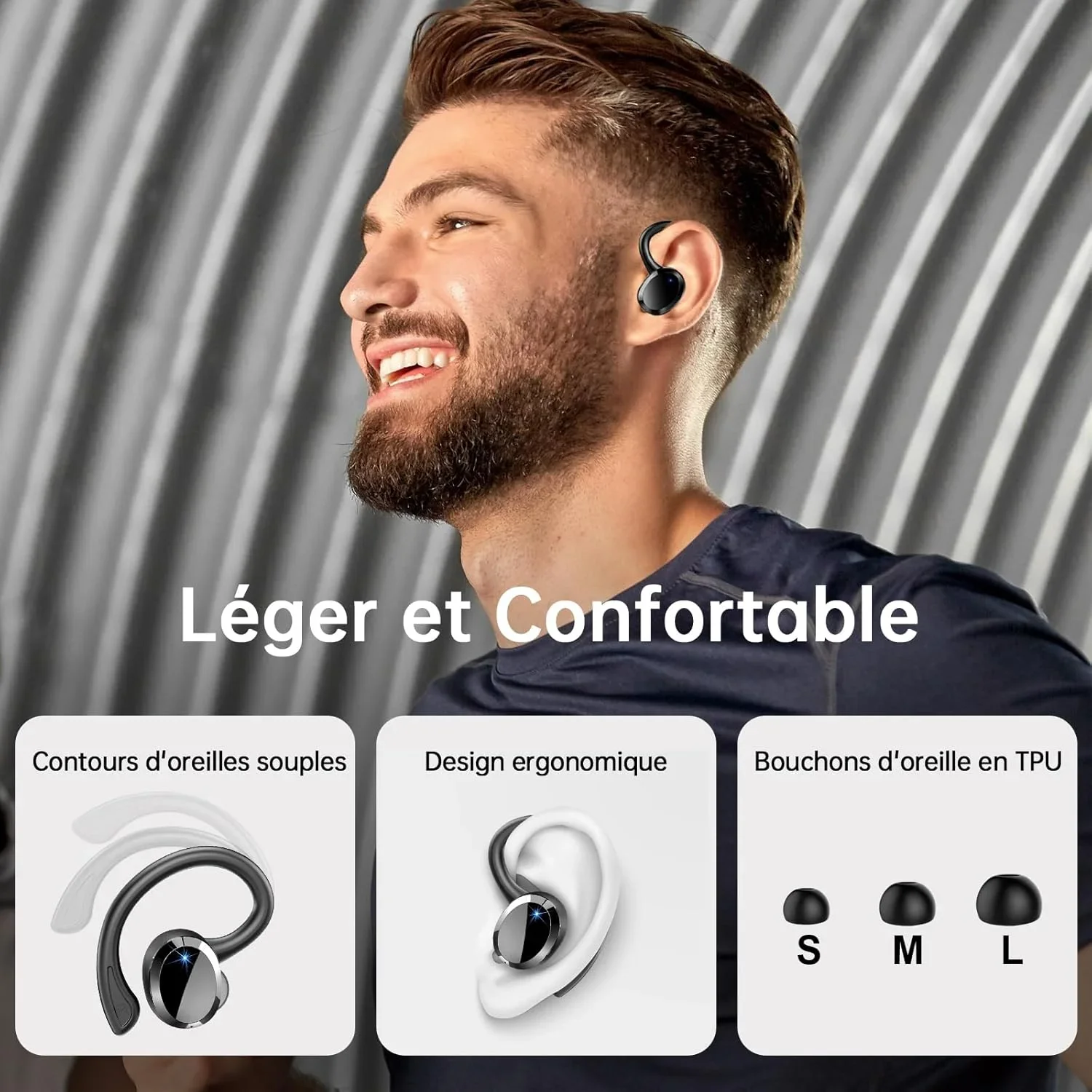 Écouteurs sans fil, écouteurs Bluetooth 5.3, basses stéréo, micro intra-auriculaires antibruit, écouteurs IP7 étanches pour sport, lecture 40H.
