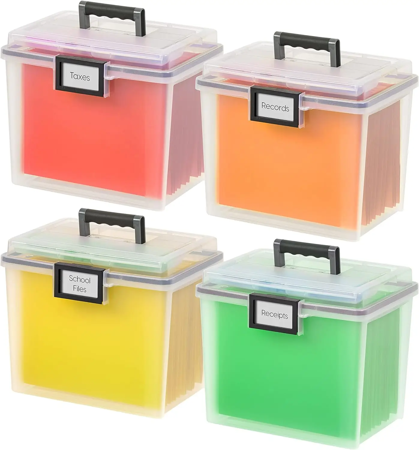  USA 19 Qt. WEATHERPRO Letter Size Portable File Box, 4 Pack, Plastic Storage Container with Organizer-Lid and Seal USA.NEW