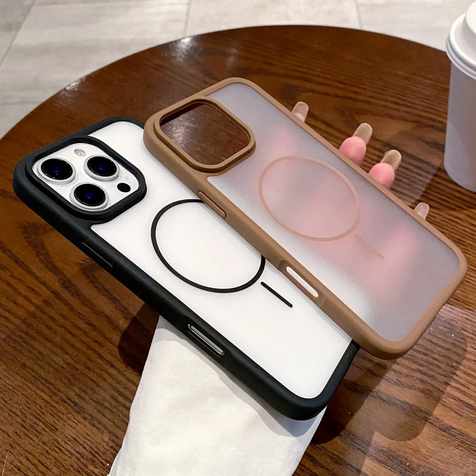 Матовый чехол Magsafe для iPhone 16, 15, 14, Pro Max Plus 13, 12, чехлы с магнитной беспроводной зарядкой, тонкий твердый чехол