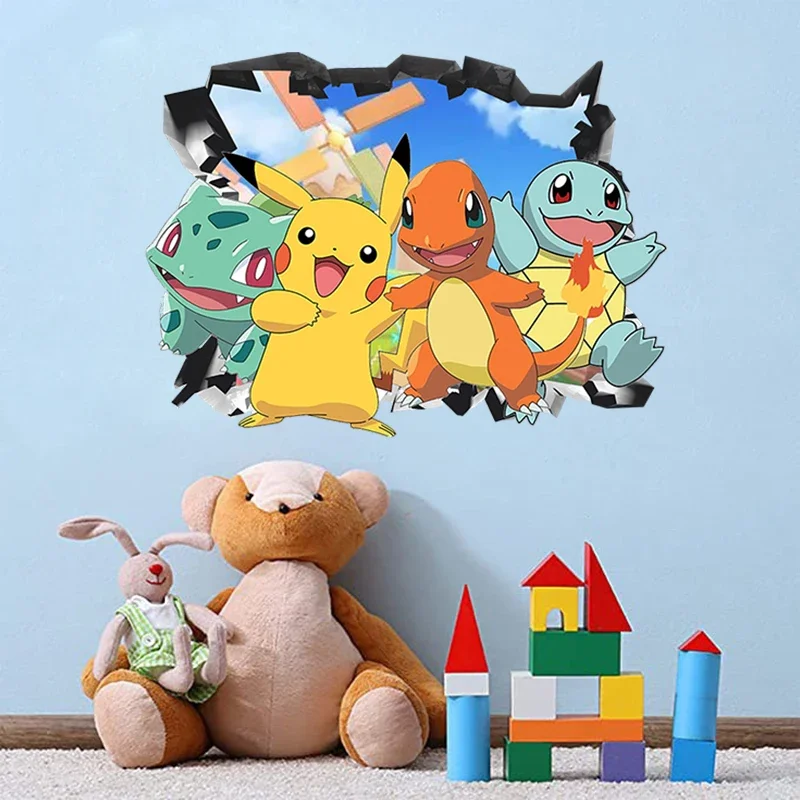 Pokemon Anime Wall Sticker Pikachu Charmander Bulbasaur Squirtle Background Wall Decorative Sticker Children\'s Toy Birthday Gift