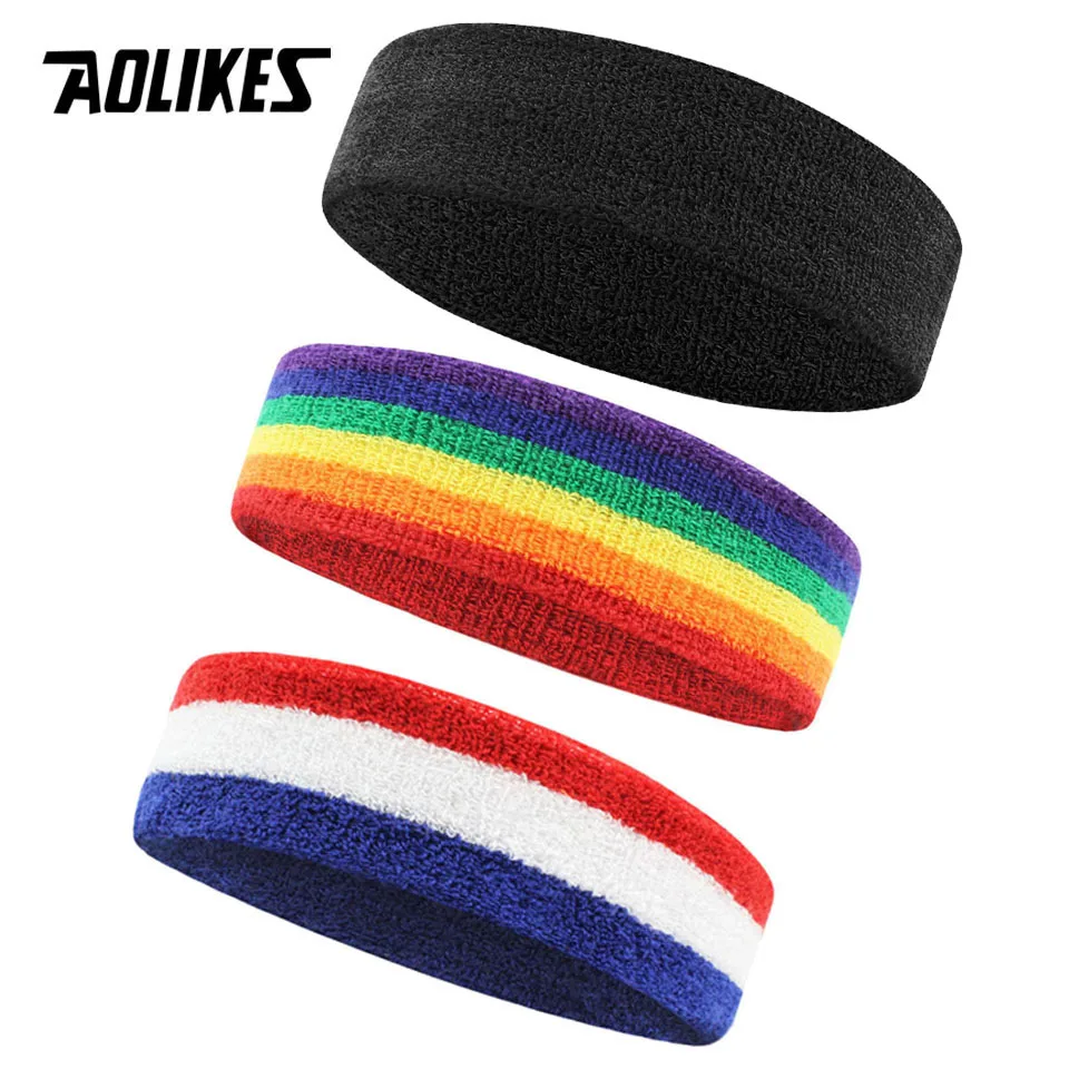 AOLIKES 3PCS Sweatbands Sports Headband - Moisture Wicking Athletic Cotton Terry Cloth Sweatband for Tennis, Basketball, Running