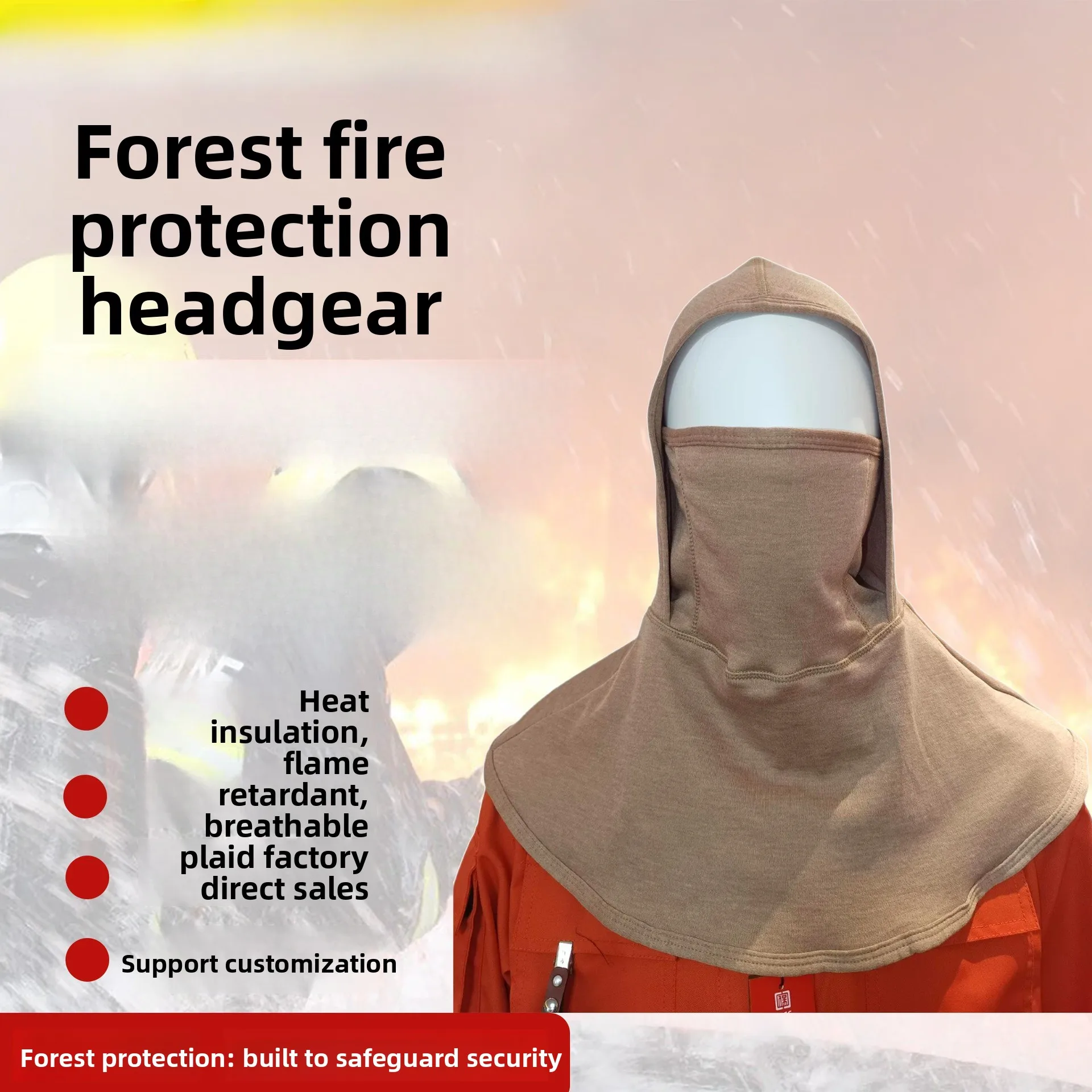 Aramid Firefighting Full Face Protective Hood High Temperature Fireproof Hood Rescue and Fire Extinguishing Protective Equipment
