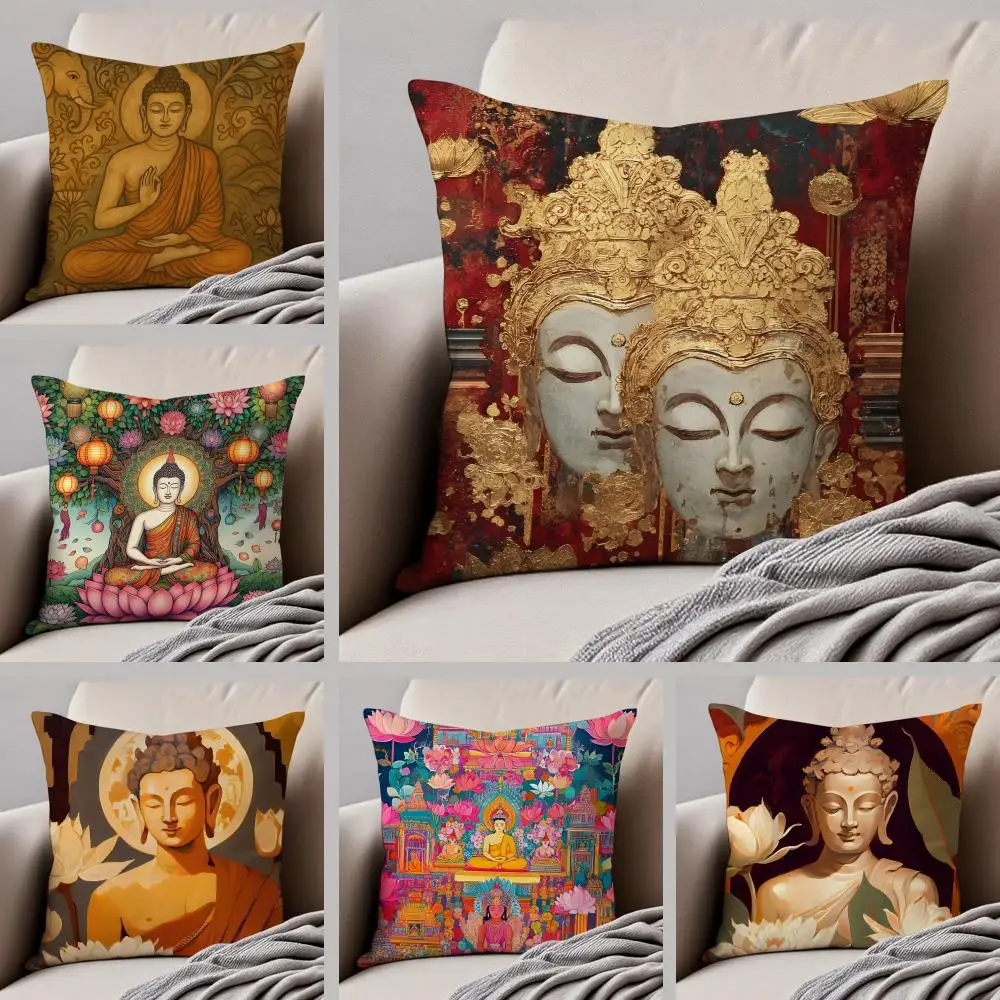 Traditional Indian B-Buddhism B-Buddha Cushion Cover Throw Pillow Cover Hidden Button Durable Polyester Chair Cushion