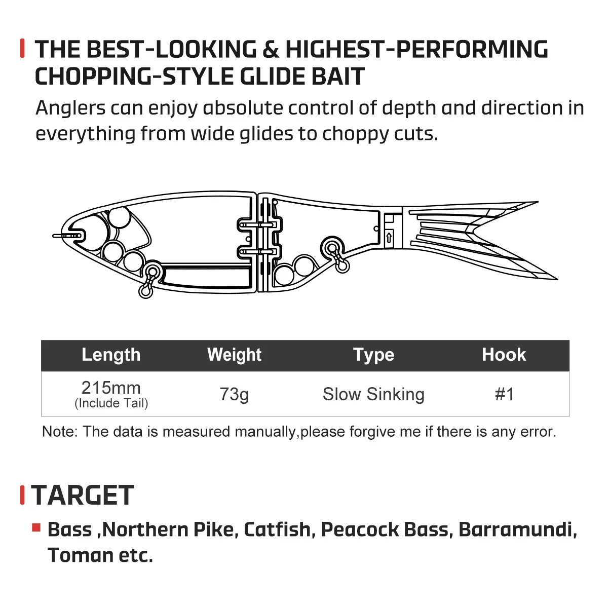 노에비 아마타 쉐드 글라이드 스윔베이트 215mm 73g 슬로우 싱킹 조인트 베이트 배스 ... - 1