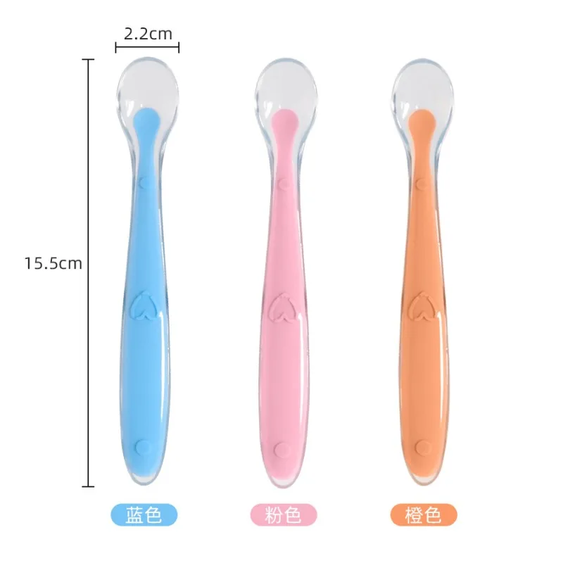 보관 상자가있는 아기 부드러운 실리콘 스푼 캔디 색상 온도 감지 스푼 어린이 식품 먹이 요리 피더 기기