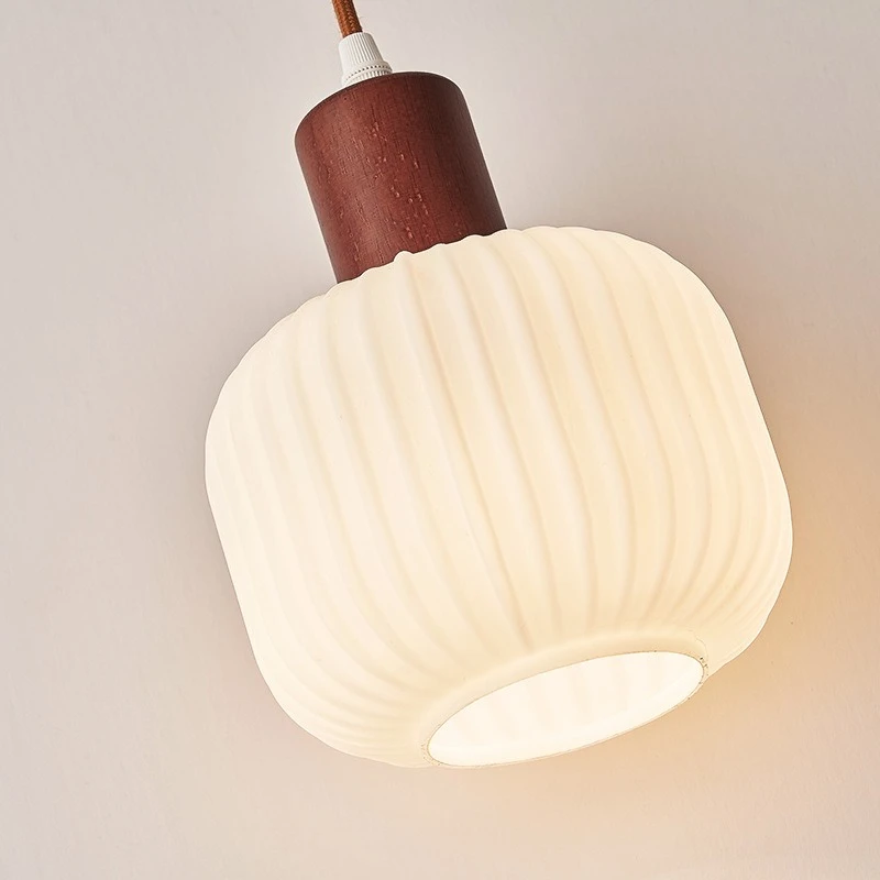 جولة الخشب الزجاج قلادة LED ضوء لغرفة الطعام مطعم مصباح معلق الحديثة الثريا ديكور غرفة نوم السرير مصابيح متدلية