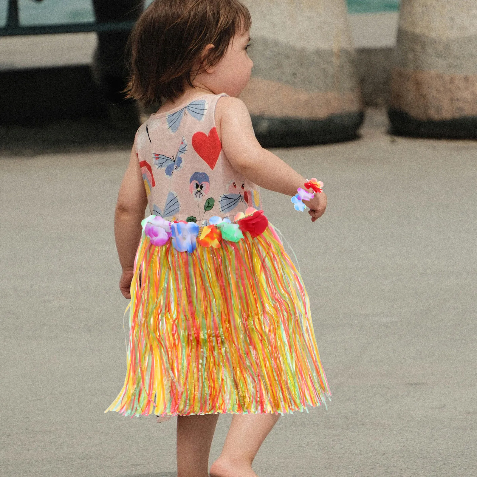 

Children Grass Skirt Suit Leaf Set Head Hoop Bracelets Neck Garland Luau Island Themed Events Kids