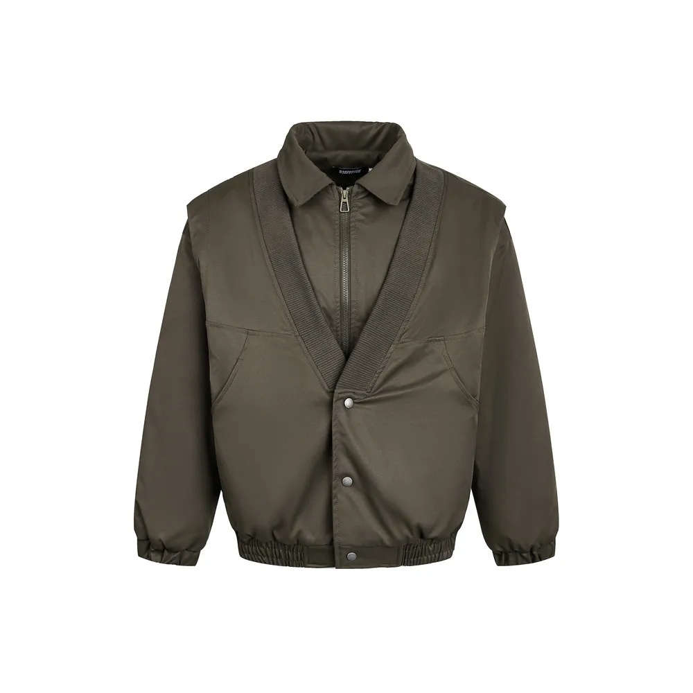 

European And American Style Winter Splice Fake Two-Piece Padded Coat Fashion Loose Sense Of Design Jackets For Man