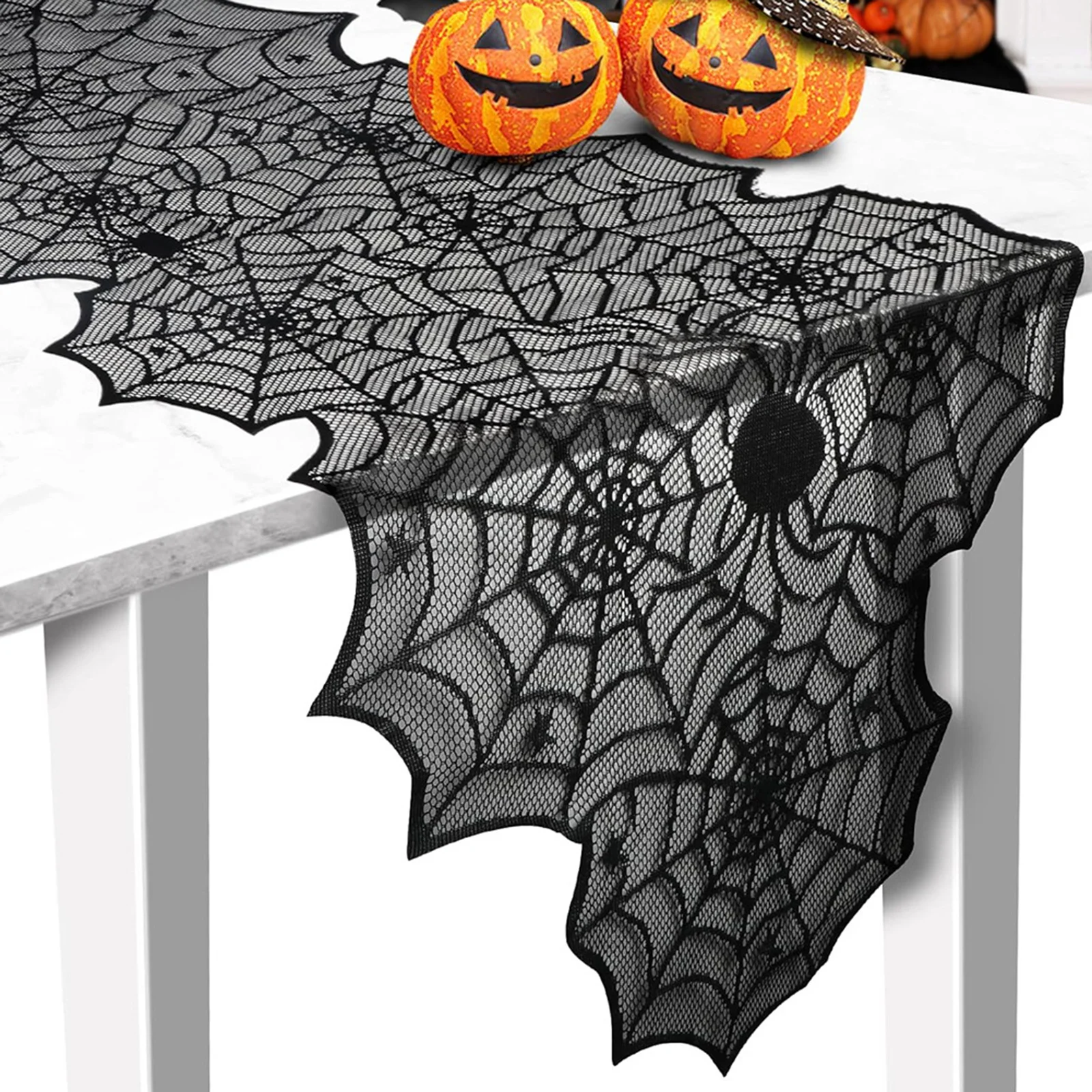 Halloween Table Runner Black Lace Spider Web Table Runners for Halloween Table Decor