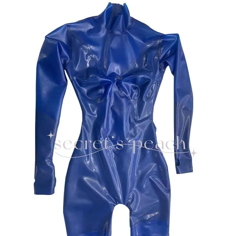 Woman Latex Bodysuit With  3D Chest and Half Glooves Catsuit Customizable size and color