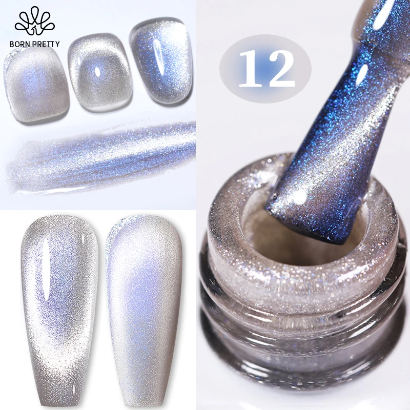 BORN PRETTY 10ml Auroras Nude Sea Blue Cat Magnetic Gel Nail Polish Sparkling Glitter Silver Snowlight Varnis Semi Permanent