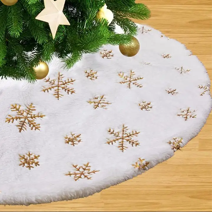 

38cm Mini Christmas Tree Skirt White Plush Snowflakes Xmas Trees Skirts Base Cover New Year Ornaments Home Decoration Carpet
