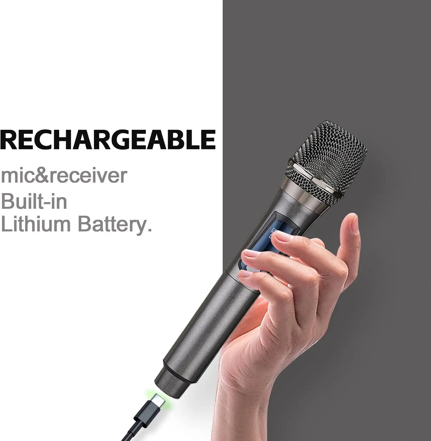 Conjunto de sistema de microfone sem fio Pro UHF duplo portátil recarregável presente de karaokê