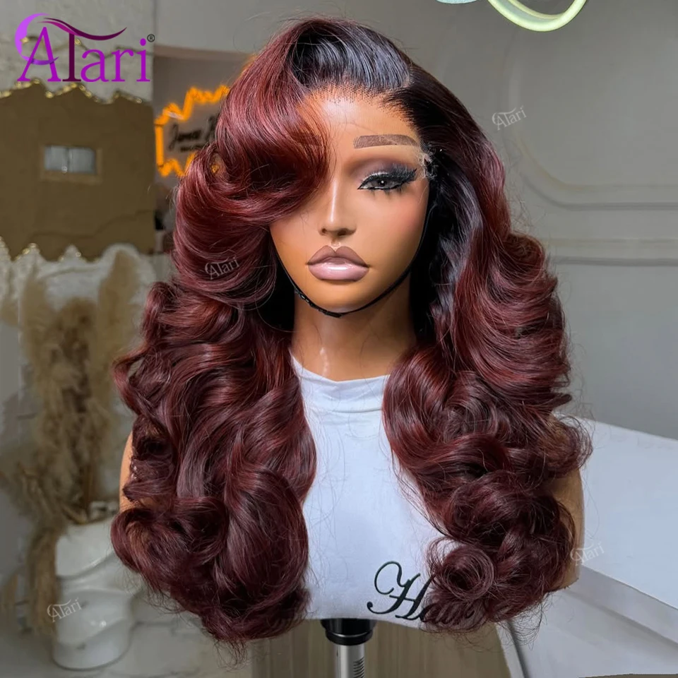 

Парик из натуральных волос Black Roots Ombre Wine 99 Body Wave с прозрачной кружевной основой 13X6 13X4, темно-бордовый, предварительно проработанный, с эффектом Pre-Plucked