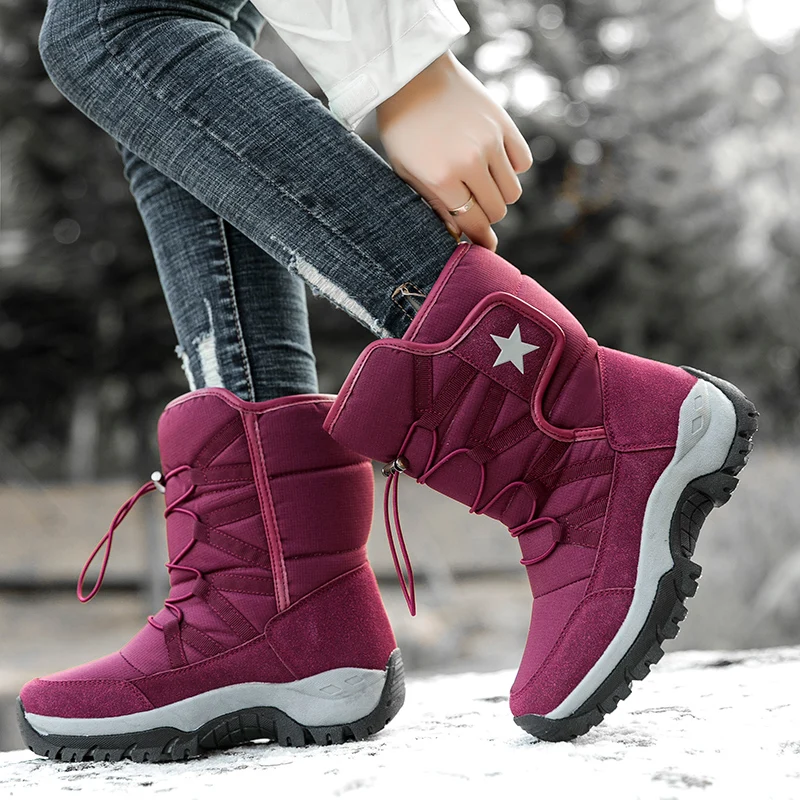 Winter Work Boots Womens Shoes Comfort Waterproof Cotton Shoes Male Plus Velvet Warm Couple Snow Boots Outdoor Size 43 Black