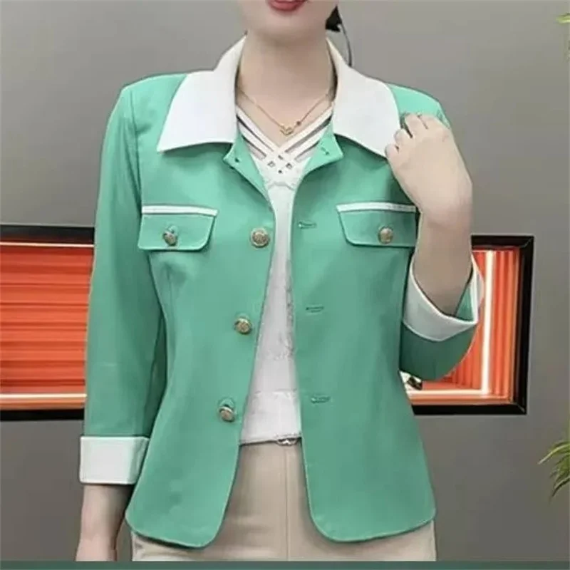 

2025 New Women's Jacket Top Spring Summer Autumn Fashion Slim Splicing Small Fragrant Style Seven Quarter Sleeve Coat Jacket