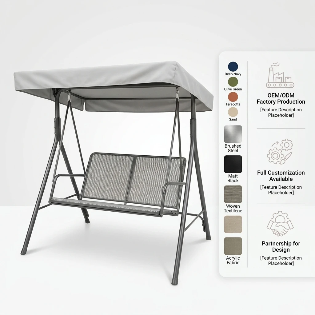 

2026 Custom 2-Person Patio Garden Swing with Adjustable Canopy Breathable Textilene Mesh Seat Metal Porch Gliderpromote sales