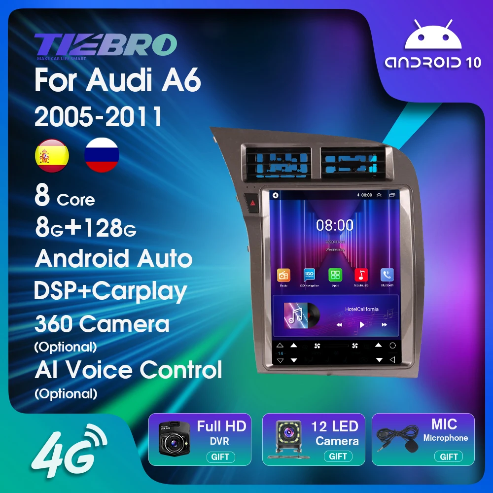 TIEBRO 9.7'' Android10 Car Radio Multimedia Player For Audi A6 LHD 2005-2011 For Tesla Vertical Screen GPS DSP Carplay S7 8+128G