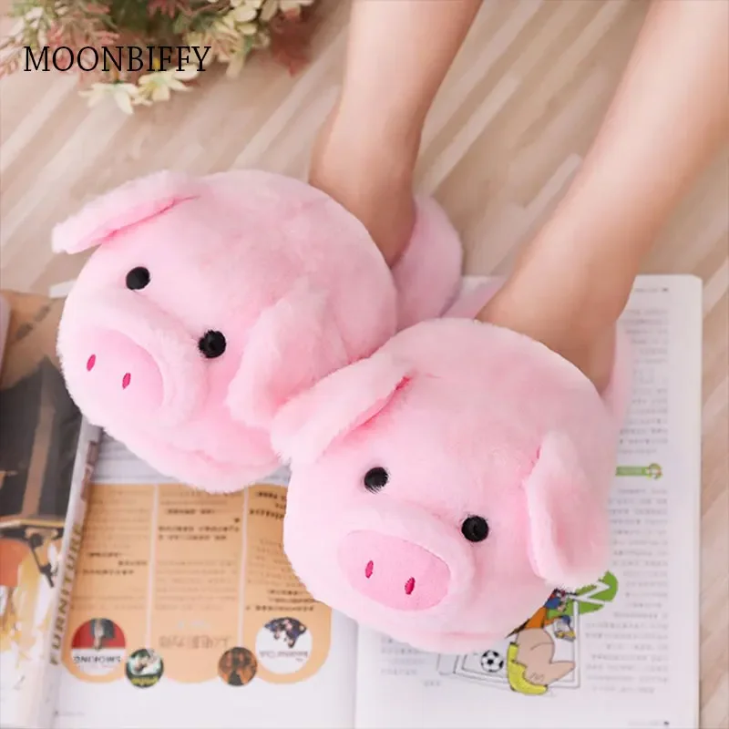 Plush Comfort Code Couple Pack Heel Pink Pig Slippers Ins Style Cute Pig Animal Cartoon Plush Slippers Non-Slip Furry Shoe